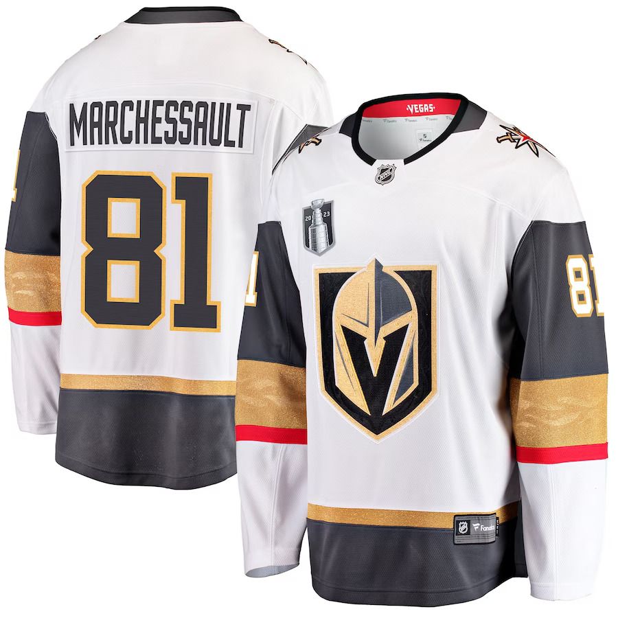 Men Vegas Golden Knights 81 Jonathan Marchessault Fanatics Branded White 2023 Stanley Cup Final Away Premier Player NHL Jersey